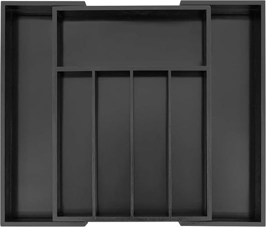Utoplike Bamboo Silverware Drawer Organizer, Black Kitchen Utensils Tray | Expandable Drawers Organiser, Cutlery Dividers, Flatware Caddy Drawer Insert, Office Supplies, 5-7 Slots