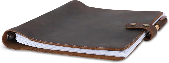 Premium Leather 3-Ring Binder Portfolio, 8.5x11 Inch Letter Size Organizer Folder, Refillable 3-Hole Paper BusinessBinder, Resume Folio for Men and Women (Brown)