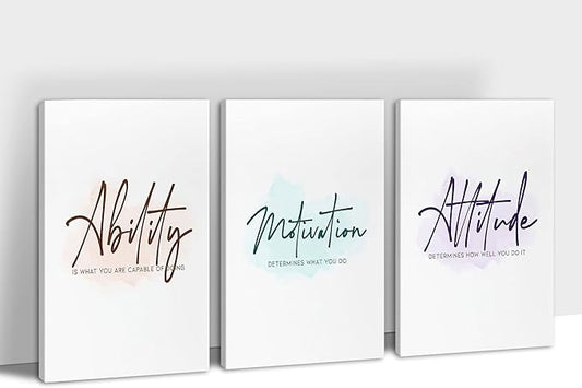 3 Piece Inspirational Wall Art - Ability Motivation Attitudes Quotes Canvas Art Print for Men Room Decor, Office Wall Art Picture, Motivational Poster Framed Artwork for Home Office Decor 24”x36”x3Pcs