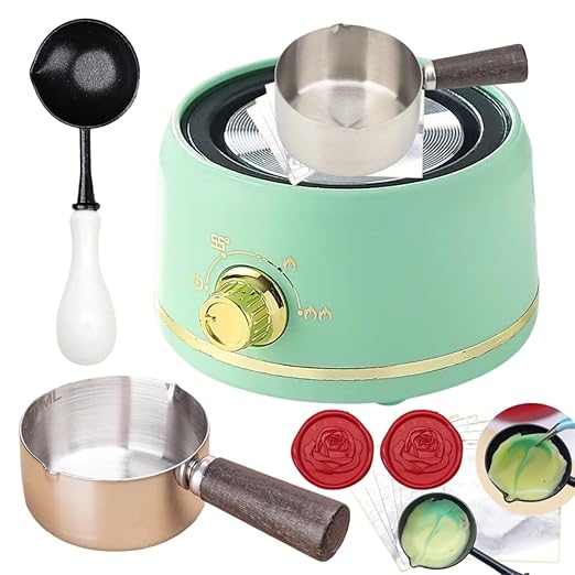 Sealing Wax Warmer Electric, Electrical Wax Seal Melting Furnace Warmer Kit with a 80ml Large Spoon, a Non-Slip Melt Scoop Great Tool for Melting Waxs Seals Sticks Beads (Green)