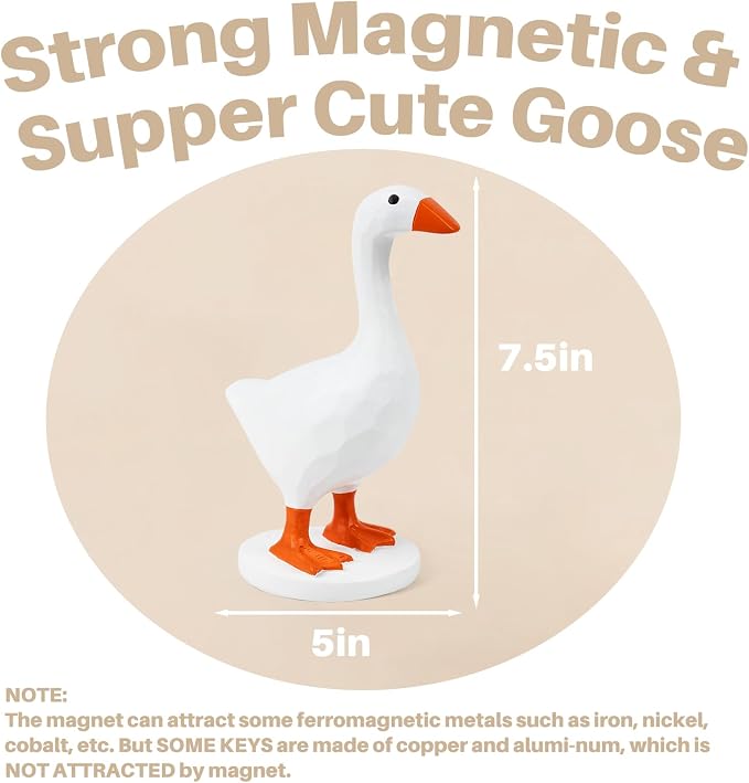 Magnetic Desk Goose 7.5 Inch Cute Office Decor with Strong Magnet | 7.5 in resin goose decor. Strong magnet can hold heavy keys.Weighted base for improved stability.