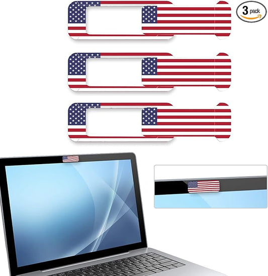 Webcam cover, 3 pieces, laptop camera cover, privacy shielding capacity is twice as big as the traditional, suitable for computer mobile phones, laptops, tablets and so on (American flag)