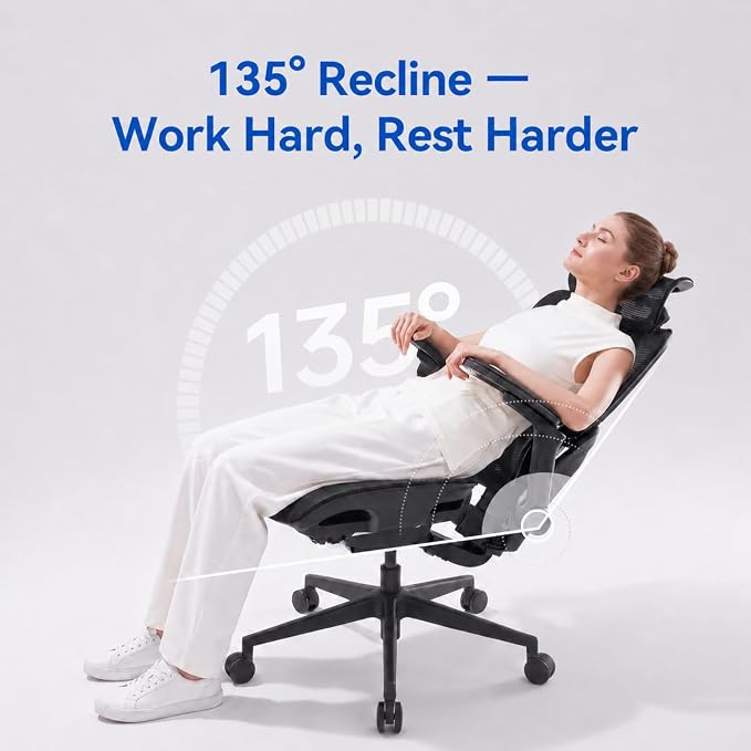 SIHOO B300 PRO Ergonomic Office Chair, High Back Mesh Computer Chair with Wide Headrest, 6D Flip-Up Rotatable Armrests, Adaptive Lumbar Support, 135° Reclining Home Office Desk Chair, Soft Black