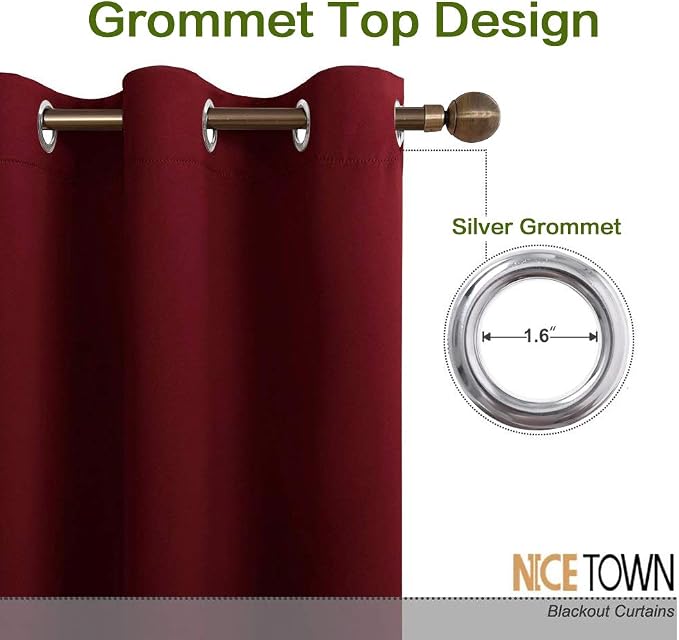 NICETOWN Christmas Red Blackout Window Christmas Curtain for Kitchen, Noise Reducing Solid Grommet Window Treatment Drapery/Drape for Bedroom Decor (1 Panel, 42 by 72 inches)