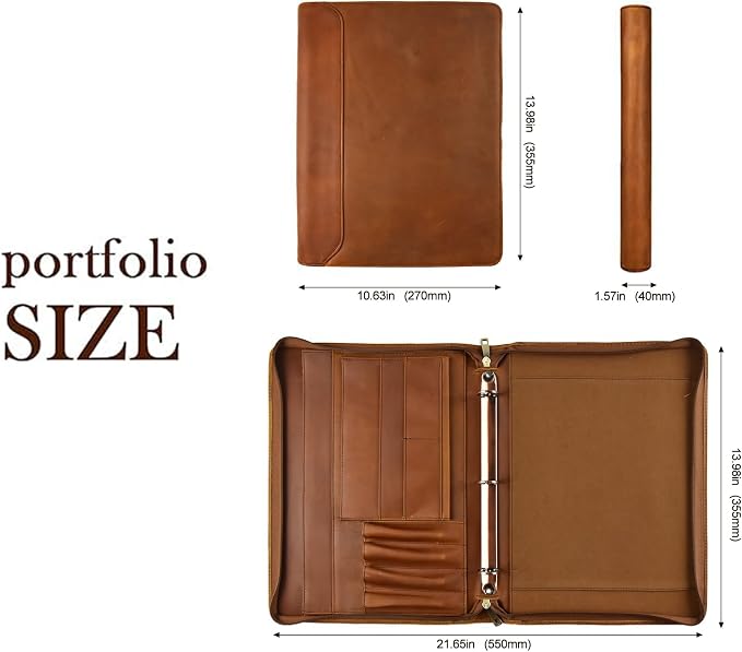 Personalized Genunie Leather Portfolio Binder, Customized Leather Portfolio for Men,Business Portfolio Organizer for A4 Size Notepad, Customized Gift