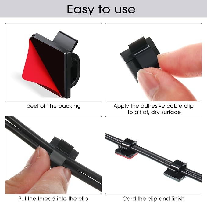 Hicarer 100 Pcs Christmas Light Clips Adhesive Hooks for Outdoor String Cable Wire Clips Adhesive Wire Management Cord Holder for The Wall, Under Desk, Car, Home and Office (Medium, Black and Red)