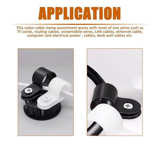 ISPINNER 180pcs Nylon Plastic R-Type Cable Clamps, 1/4" 5/16" 3/8" 1/2" 5/8" 3/4" Clips Fasteners Assortment Kit for Cable Conduit (White)