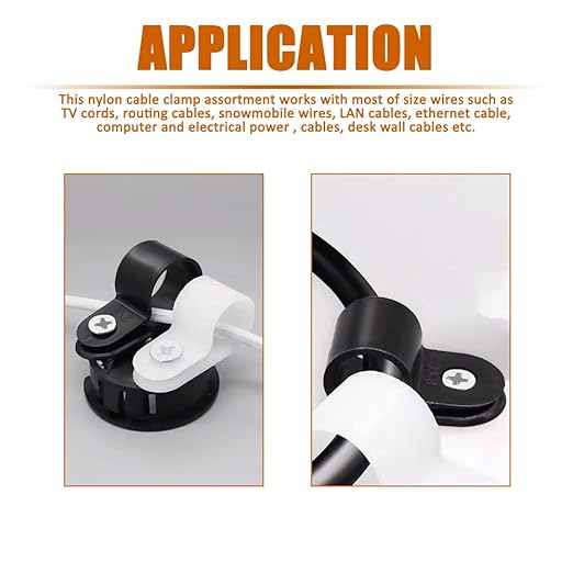 ISPINNER 180pcs Nylon Plastic R-Type Cable Clamps, 1/4" 5/16" 3/8" 1/2" 5/8" 3/4" Clips Fasteners Assortment Kit for Cable Conduit (Black)