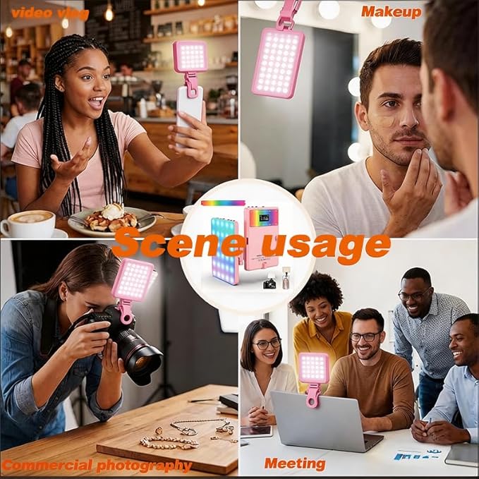Selfie Light for iPhone-Camera Light for Content Creator -Portable Light-Clip on Light with 3 Mode&10 Brightness Levels, Ring Light for Phone for TikTok-Makeup-Video Recording-Vlog-Laptop-Pink