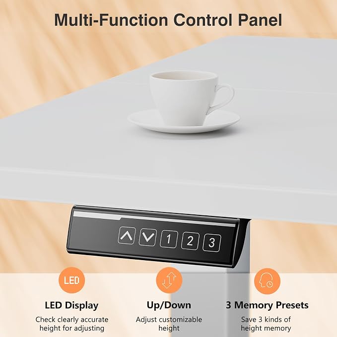 Sweetcrispy Electric Standing Desk Adjustable Height, 55x24 Inch Sit Stand Up Home Office Desks Computer Workstation PC Work Table with 3 Memory Preset Splice Wood Board Metal Frame, White