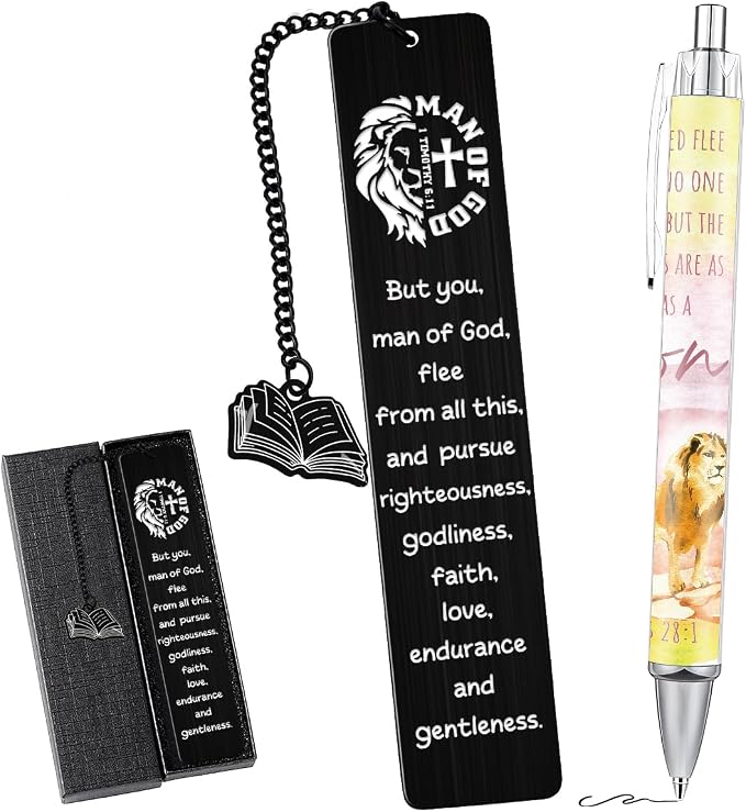 Bible Bookmark and Pen Gift Set with NFC - Black Metal Bookmark with Scripture Verses, Inspirational Pen, Charm and Gift Box, Christian Gifts for Men Women Teachers Colleagues Friends