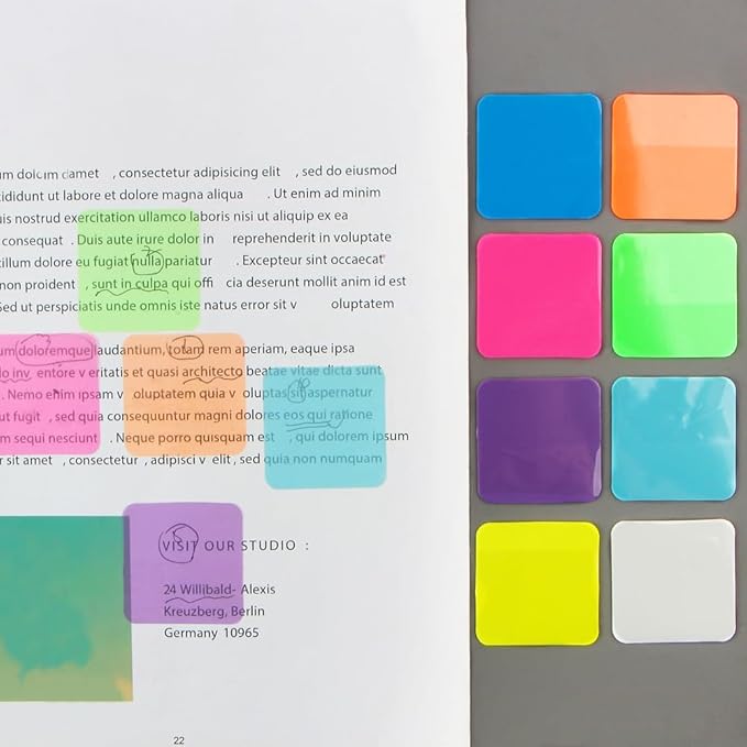 160 Sheets Transparent Sticky Notes - Colored, Clear, Waterproof Notepad - Adhesive Memo Pads for Annotating Books & School Supplies