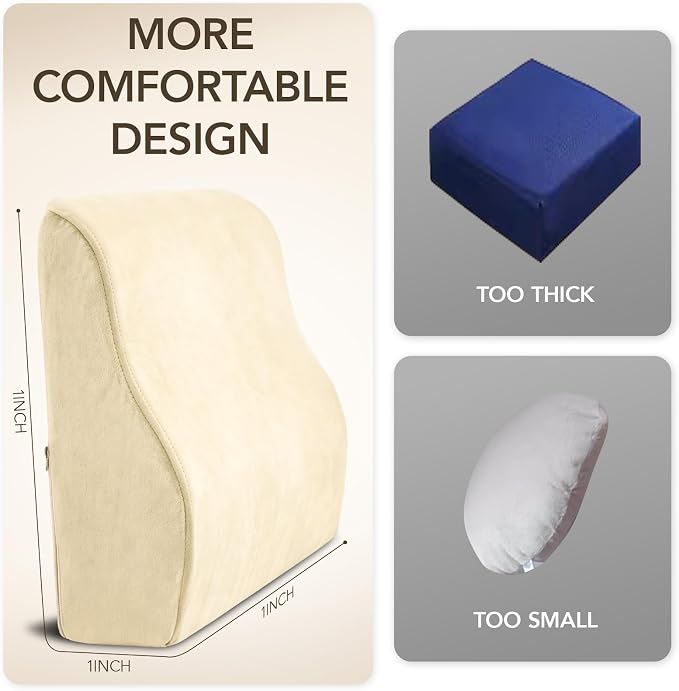 Lumbar Support Pillow for Recliner,Large Memory Foam Back Support Cushion for Sofa & Gaming Chair, Ergonomic Backrest Pillow for Elderly, Comfortable Couch Cushion with Machine Washable Cover,Beige