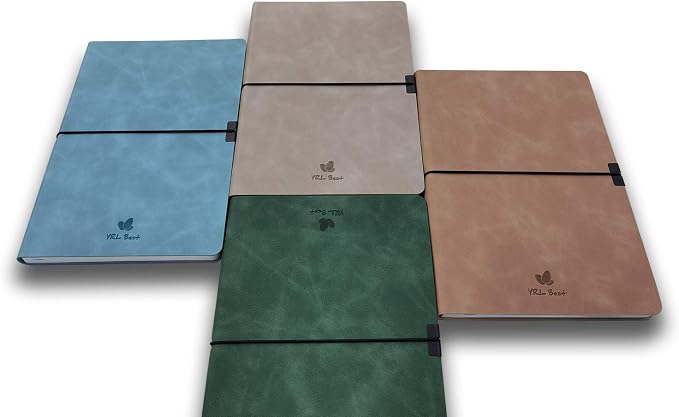 Softcover Bullet Notebook Journal, Dotted/Dot Grid, A5, 5.8x8.3 Inches, Premium Faux Leather, Creamy Thick Paper, Sewn Bound, Elastic Band, Inner Pocket, Pen Loop, Lays Flat, Azure