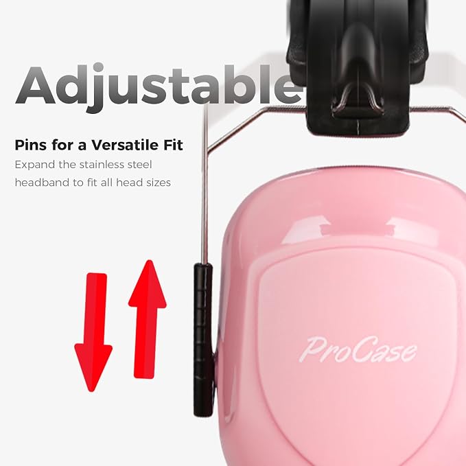 ProCase NRR 28dB Noise Reduction Ear Muffs, Foldable Adjustable Passive Noise Cancelling Headphones for Adults Kids Autism, Hearing Protection for Shooting, Construction, Mowing, Studying -Pink