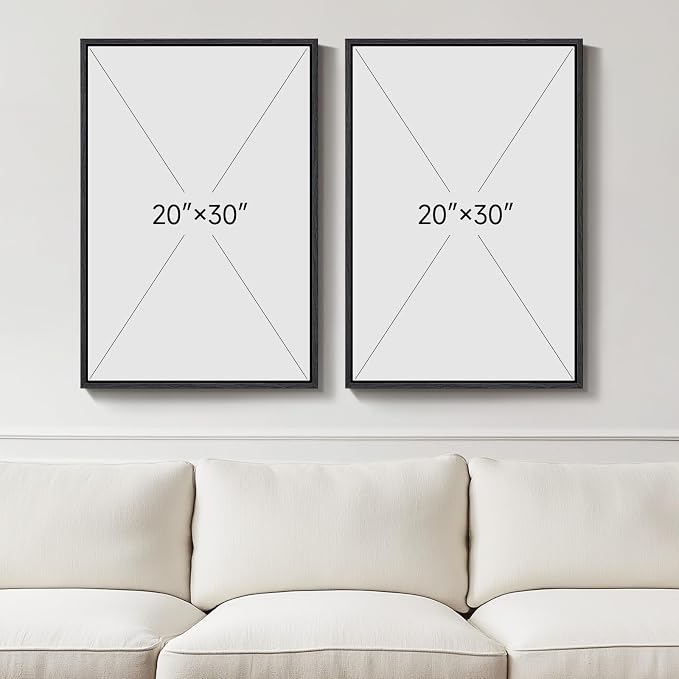Large Framed Black and White Abstract Wall Art, Set of 2 Modern Canvas Prints Paintings Artwork for Walls, Abstract Mountain and Moon Pictures for Living Room, Bedroom, Dining Room Wall Decor 20x30 In