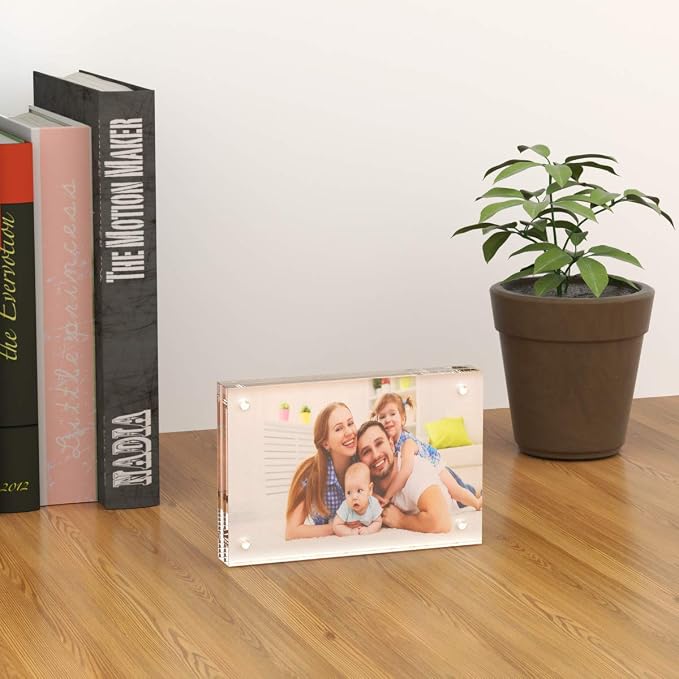AITEE 4x6 Acrylic Picture Frames 3 Pack, Clear Picture Frames，20% Thicker | Freestanding Double Sided Magnetic Acrylic Lucite Frameless Transparent Square Frame Block Gift for Desktop Display