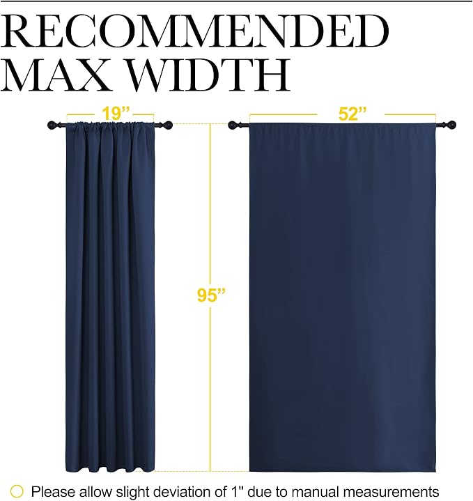 NICETOWN Navy Curtains Blackout Draperies - Modern Design Thermal Insulated Rod Pocket Blackout Drapes for Kid's Bedroom, Window Covering (1 Pair, 52 x 95 inches)