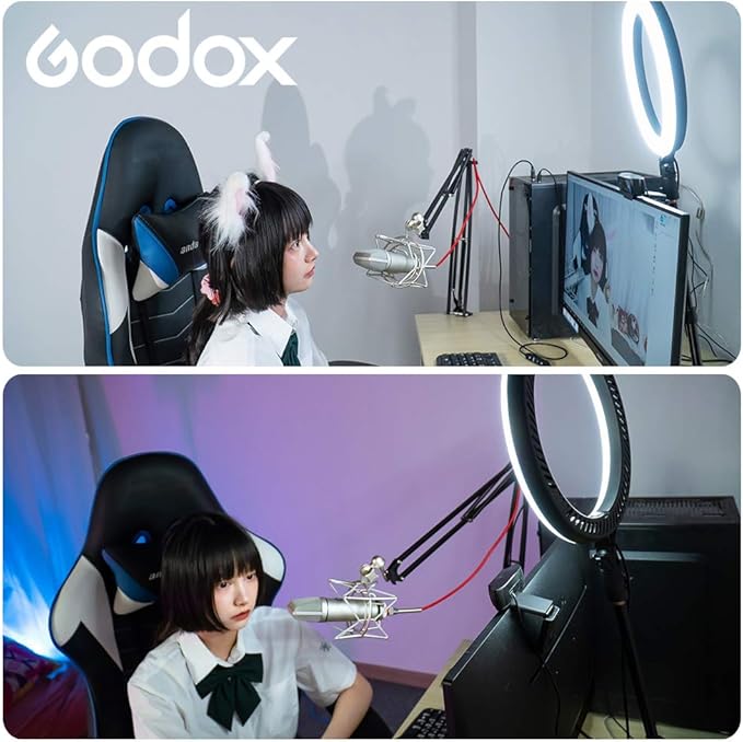 GODOX LR120 12 Inch LED Ring Light Photography Light Fill-in Light 3000K-6000K Bi-Color Temperature Adjustable Brightness USB Powered with Phone Holder for Live Streaming Selfie Makeup Photography