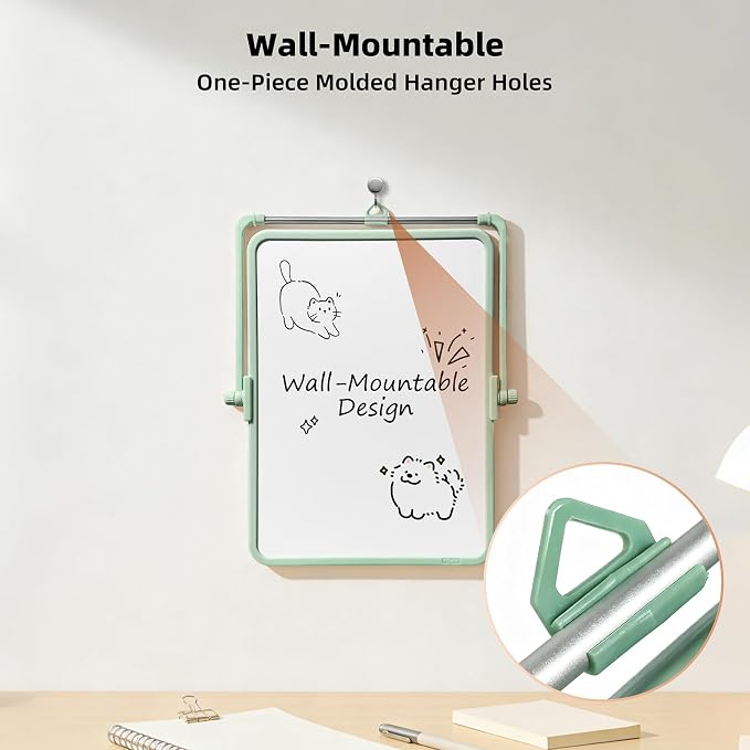 Colorful Dry Erase White Board 8.3x11in, Magnetic Desktop Board with Stand, 2 Markers (Eraser Head), 4 Magnets - Double-Sided Easel for Daily Planning, Memo, Office/Home/School (Green)