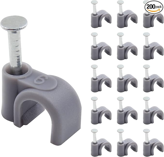 1/4" / 6mm Half Clamp J-Hook Cable Clips with Nail, Gray, 200pcs | Nail in Cable Clips, Ethernet Cable Nails Tacks Clips