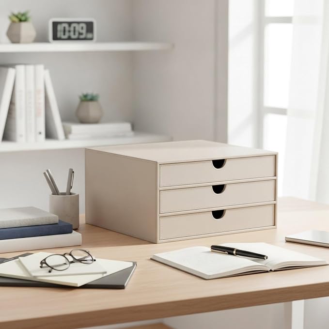 UnionBasic Document Organizer, 3-Drawer File Cabinet Document Storage Box, Office Desktop Filing Organizer, Feather Gray | Document Storage Box, Office Desktop Filing Organizer