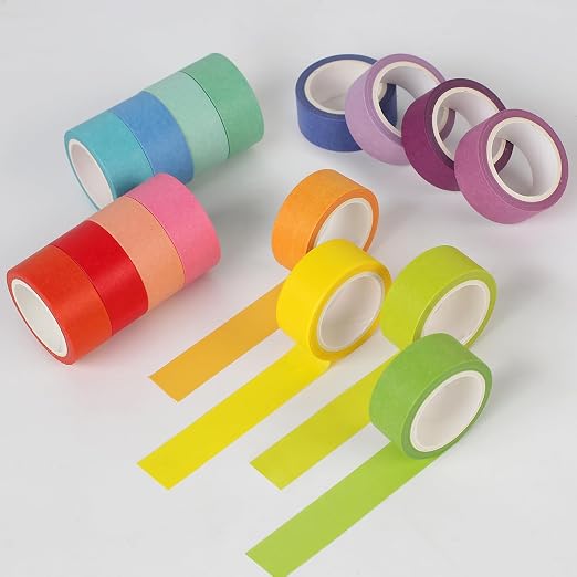 Phinus Washi Tape Set, 16 Pack Decorative Tape, Multicolor, 15mm x 5m, Reusable, Ideal for Gift Wrapping, Journaling, Crafting, Decoration