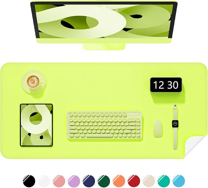 Desk Pad, 23.6" x 13.8" PU Leather Non-Slip Desk Mat Large Mouse Pad for Desktop, Waterproof Laptop Computer Writing Mat for Office, Home, Work, Gaming, Kiwi Green