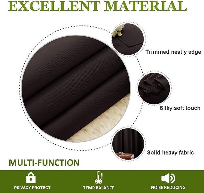 NICETOWN Thermal Insulated Blackout Curtain and Drapery Triple Weave Soundproof Solid Ring Top Window Drape for Bedroom (Sold Individually, 42 inches by 72 inch, Toffee Brown)
