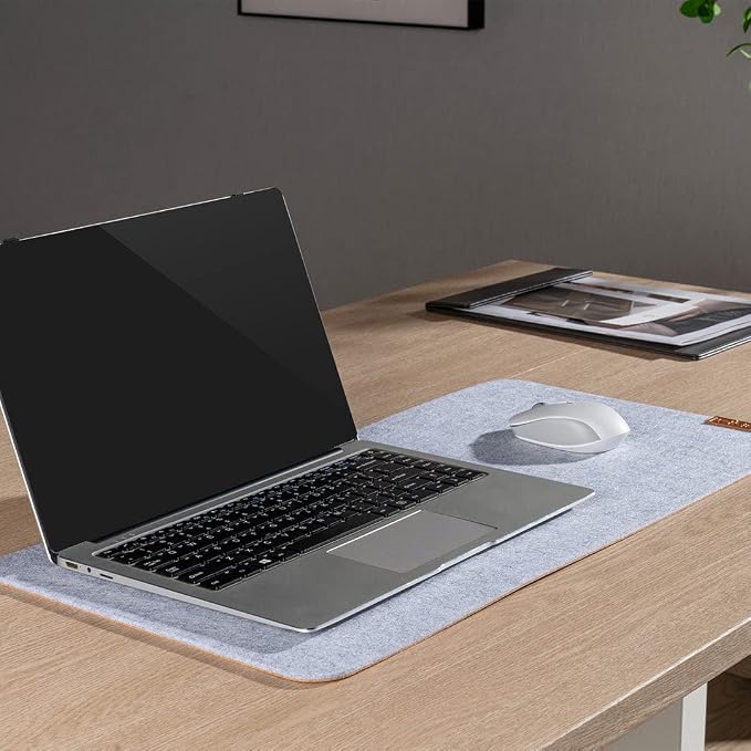 Desky Cork & Felt Desk Pad – Reversible Natural Cork & Felt Desk Mat, Anti-Slip Writing Surface, Desk Protector for Home Office (24.4" x 11.8", Light Grey)