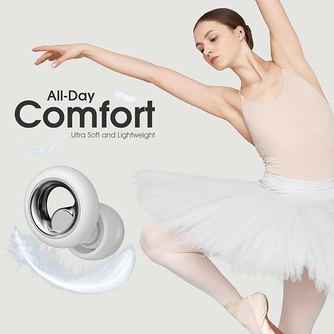 Ear Plugs for Sleeping Noise Cancelling, Soft EarPlugs for Concert, 45dB Reusable Ear Plugs for Noise Reduction with 8 Ear Tips, Comfortable Silicone Earplugs for Sleep, Work, Travel (White)