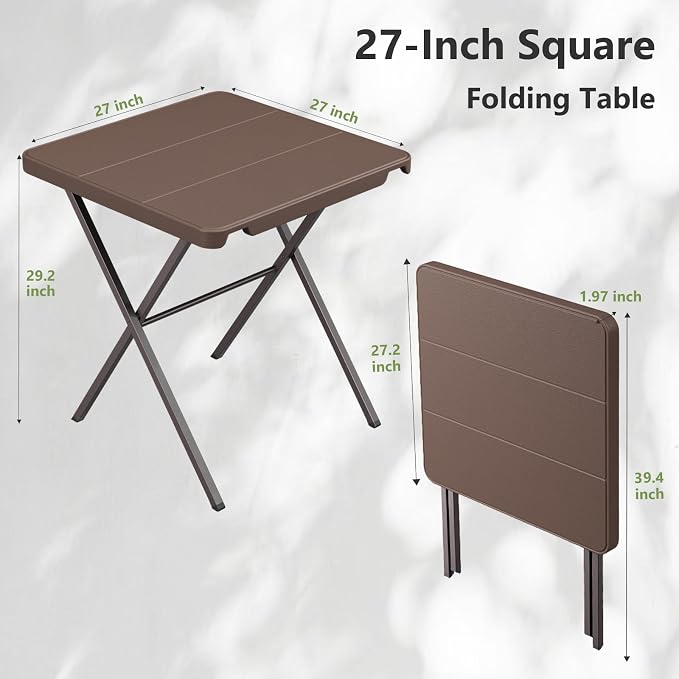 Folding Table, 27" Small Foldable Table No Assembly, Square Folding Card Table with Heavy-Duty Steel Frame, Portable Indoor Outdoor Tables for Camping, Patio, Picnic, RV, Dorm, Small Spaces