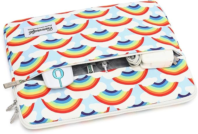 Canvaslife Waterproof Laptop Sleeve 14 Inch Laptop Case Bag with Front Pocket Rainbow Pattern
