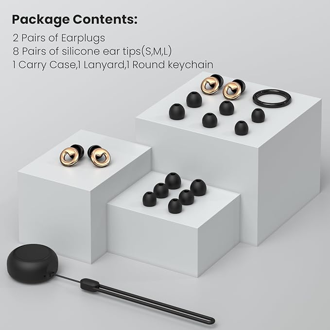 Ear Plugs for Sleeping,2 Pairs of Stylish Reusable Noise Reduction Earplugs with 8 Pairs Tips & case,Hearing Protection Earplugs for Concert,Travel,Work,Live Events - 25dB-30dB