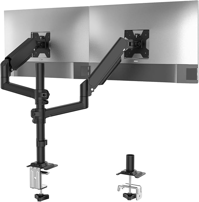 WALI Dual Monitor Mount, 13-33 Inch Adjustable Dual Monitor Arm for Desk Holds Max 19.8 lbs Screens, Swivel Vesa Bracket with C Clamp, Grommet Mounting, Monitor Arms for 2 Monitors (GSDM002)