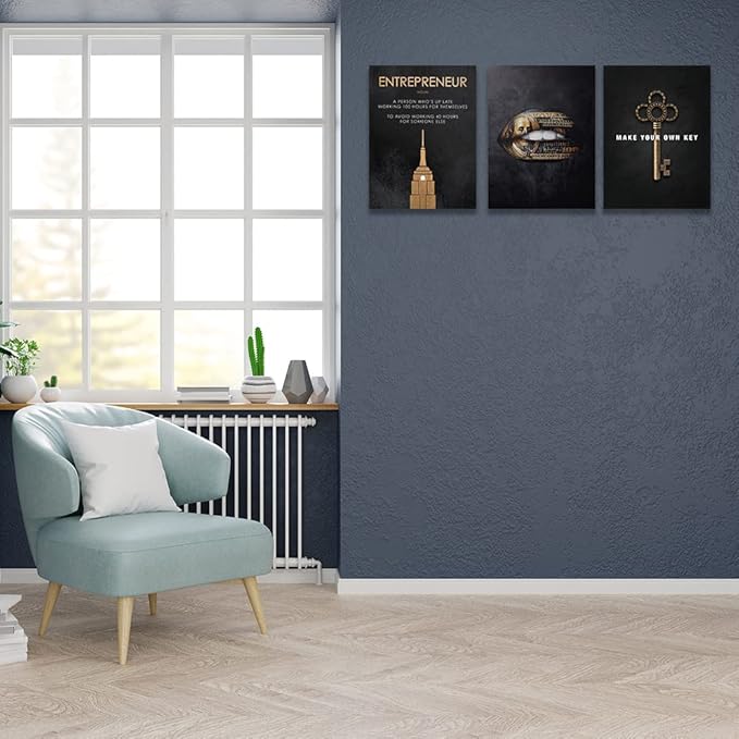 Halioyo Motivational Wall Art for Office - Set of 3 Entrepreneur Wall Art, Inspirational Posters Entrepreneur Gifts for Men Women, Leadership Canvas Wall Prints for Home Office Decor, 24inch x36inch