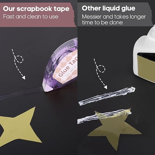 Secopad Scrapbook Tape, 6 Pack Double Sided Tape Roller for Crafts, Adhesive Glue Runner Scrapbooking Supplies Journaling School Office Teacher Supplies, 0.3IN x 26FT, Clear Light-Colored Shell