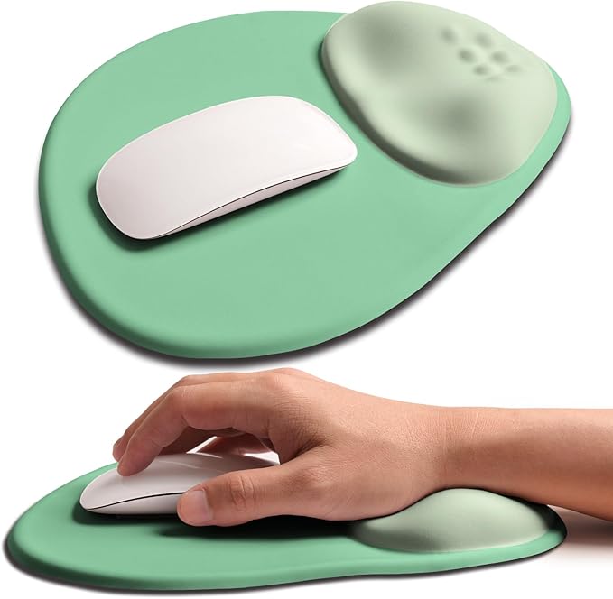 Palm-Rest and Wrist-Hugging Mouse Pad Wrist Rest, Ergonomic Wrist Support with Curve Fitting Cushioned Memory Foam for Carpal Tunnel Pain Relief, 9.9 x 8.3 Inch, Minty Green