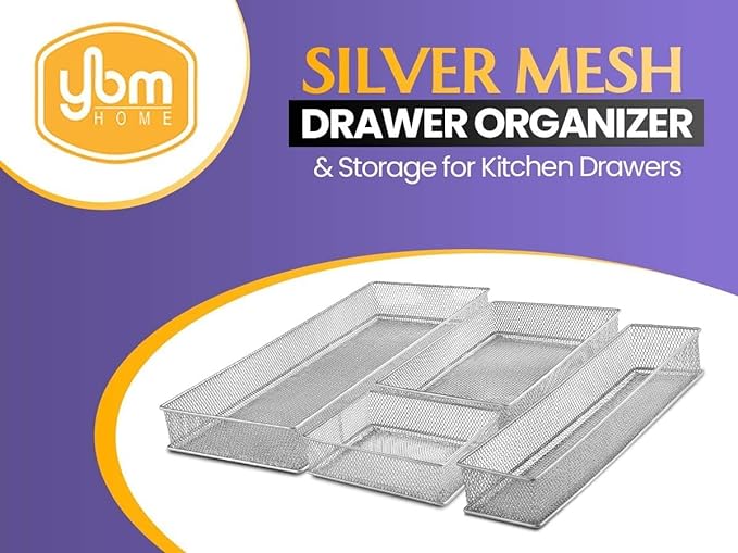 YBM HOME Silver Mesh Drawer Cabinet and or Shelf Organizer Bins, School Supply Holder Office Desktop Organizer Basket (12, 3x15x2 Inch)