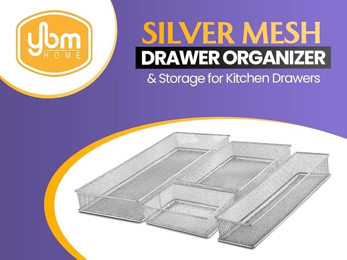 YBM HOME Silver Mesh Drawer Cabinet and or Shelf Organizer Bins, School Supply Holder Office Desktop Organizer Basket (2, 6x6x2 Inch)