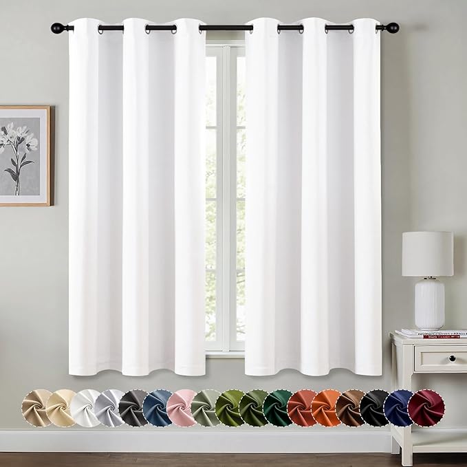 MIULEE Blackout Curtains for Bedroom Living Room 2 Panels, Thermal Insulated Room Darkening Drapes Grommet Noise Reducing Light Blocking Window Treatments 63 Inches Long 40x63 Inch Pure White