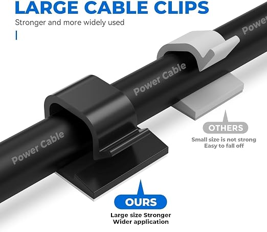 Cable Clips 100pcs with Strong Adhesive Tapes,Wire Holder Organizer Cord Management for Car Office and Home Black