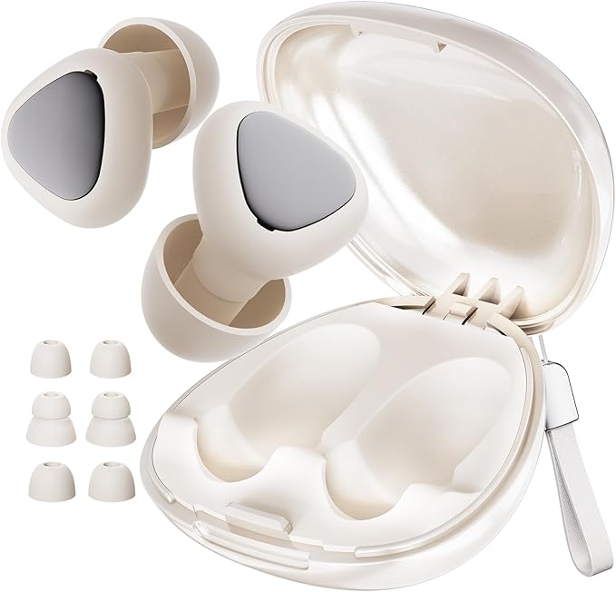 Ear Plugs for Sleeping Noise Cancelling, 45dB Reusable Silicone Earplugs with 6 Eartips and Carry Case, Ear Plugs for Concert & Hearing Protection, Sleep, Travel, Focus & Noise Reduction, White