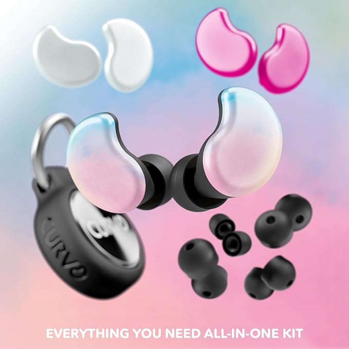 CURVD Cliq Noise Cancelling Ear Plugs – Reusable Concert Earplugs for Noise Reduction with Swappable Covers, 5 Tip Sizes & Travel Case. Stylish, Comfy, and Customizable Protection