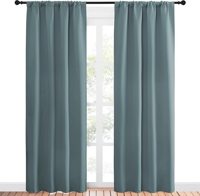 NICETOWN Greyish Blue Blackout Curtains Panels for Window, Thermal Insulated Rod Pocket Blackout Drapes/Draperies for Living Room (2 Panels, W42 x L84 inches)