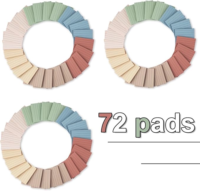 (72 Pack) Lined Sticky Notes 3x3 in,Notepads with Lines,Ruled Stickies Super Sticking Power,Office School Memo Note Pads Vintage Colors,Post on Windows Doors,Recyclable,Easy to Write on