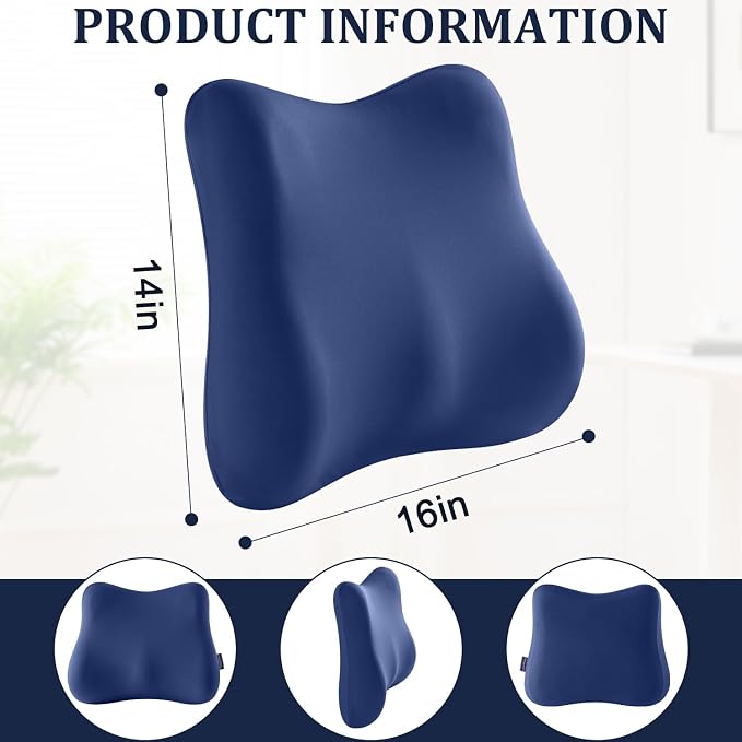Lumbar Support Pillow for Office Chair Memory Foam Lumbar Cushion with Removable Cover Soft Back Support Pillow Suitable for Car, Couch, Gaming, Dark Blue