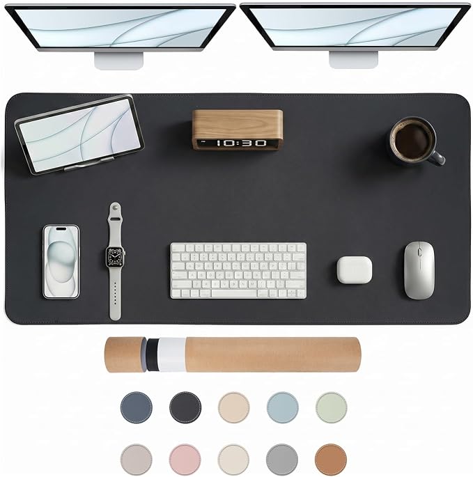 Large Desk Pad Non-Slip Desk Mat Protector for Keyboard Mouse Waterproof Vegan Leather Surface Faux Leather Laptop Mat Smooth Mouse Pad Premium Gift Tube Obsidian Black 47" x 23"