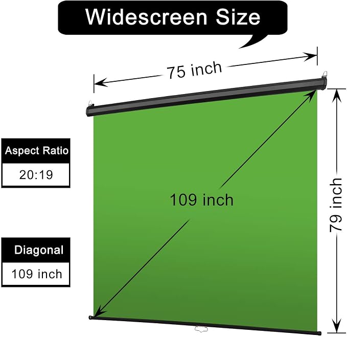 EMART 75 x 79in Retractable Green Screen, Chroma Key Panel Pull Down Auto-Locking and Self-Rewinding, Collapsible Wrinkle-Resistant Chromakey Backdrop for Zoom, Streaming, Photographic Studio