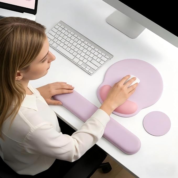 Mouse Pad with Keyboard Wrist Rest,Ergonomic Mouse Pad Wrist Support PU Base with Coaster,Mousepad with Nonslip Base for Computer Laptop Keyboard Home&Office